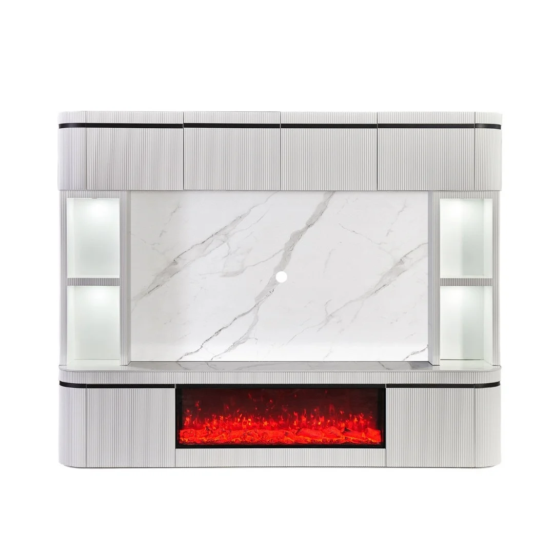 Aqua cinewall met sfeerhaard en verlichting