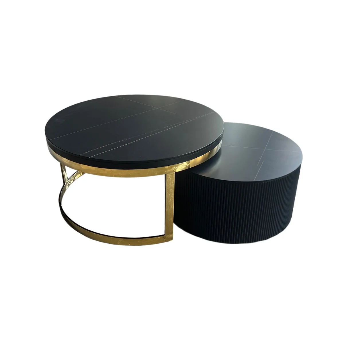 Salontafel Fineer plain zwart marmerlook/goud