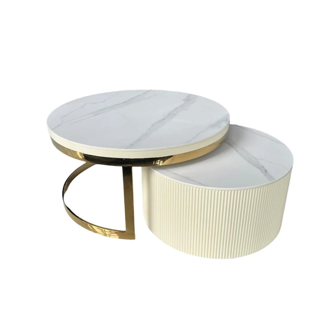 Salontafel Fineer plain wit marmerlook/goud