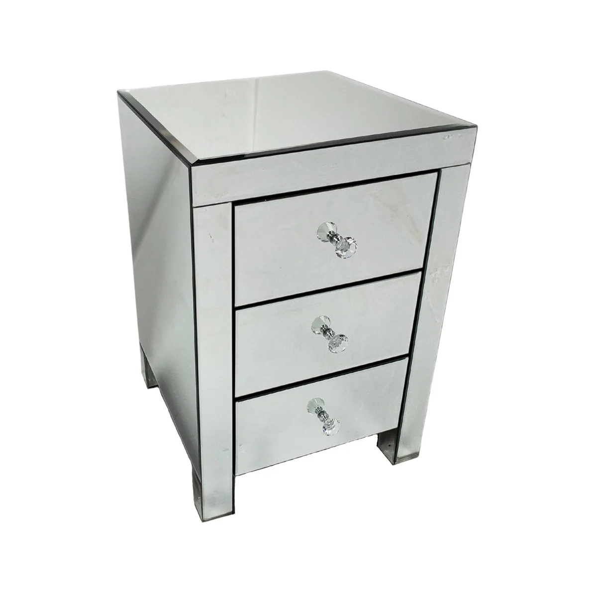 Spiegelnachtkast zilver met diamant handvaten