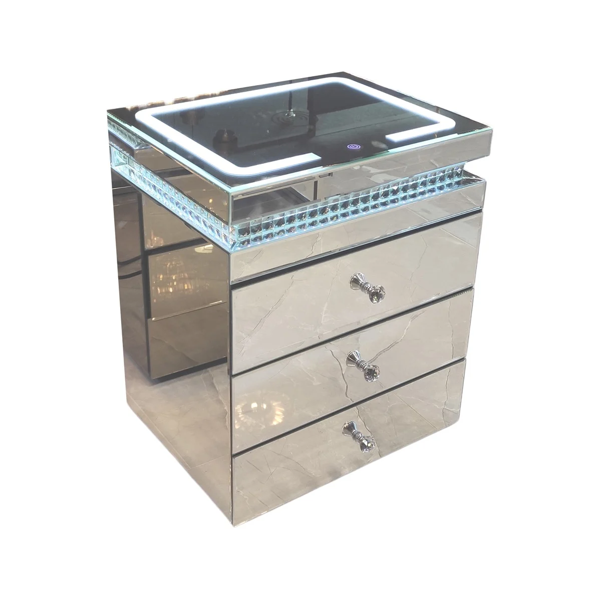 Spiegel nachtkastjes met steentje, verlichting  en  oplaadfunctie