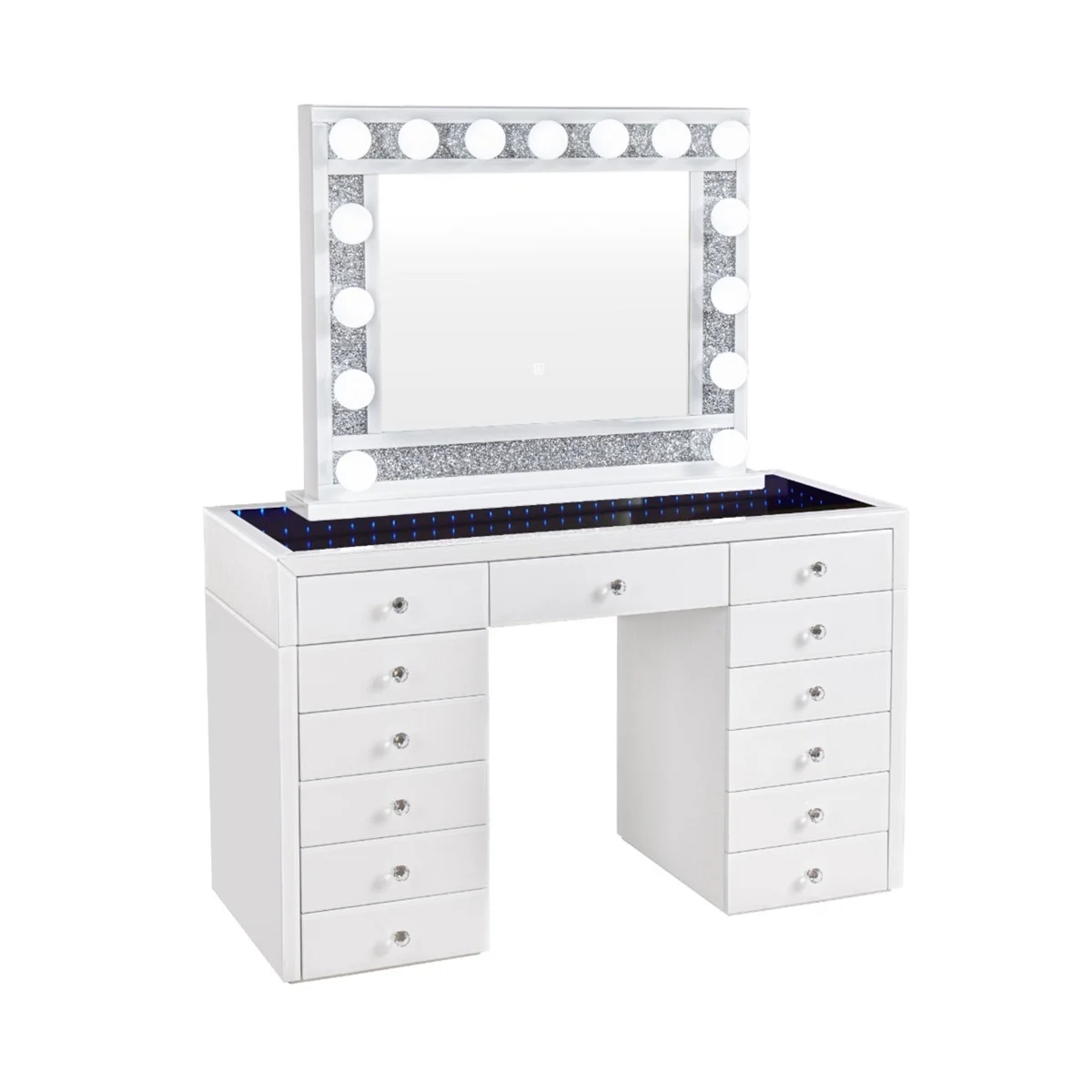 Spiegelkaptafel met diamant en 13 laden