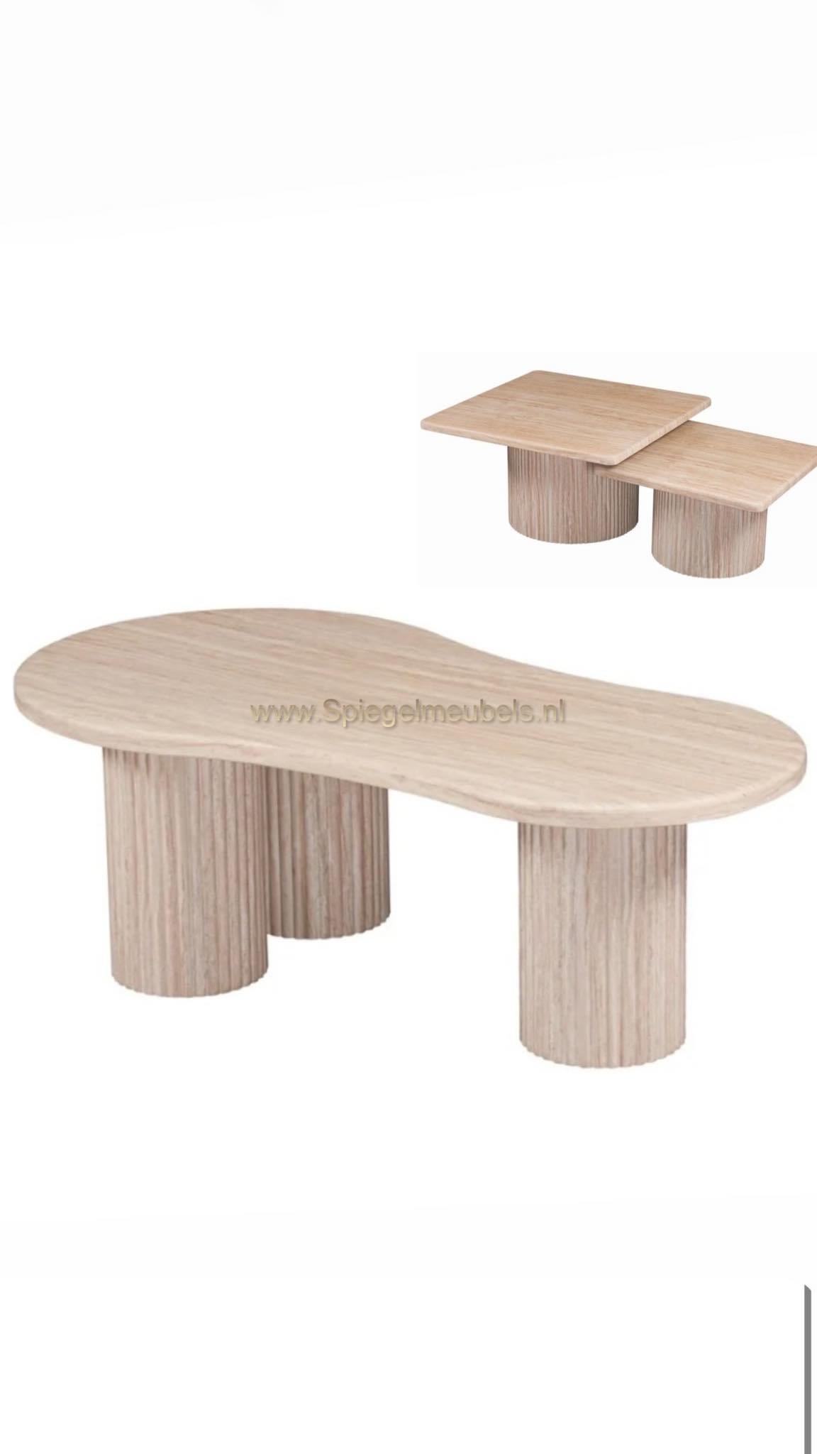 Japandi stijl organische eettafel en salontafel