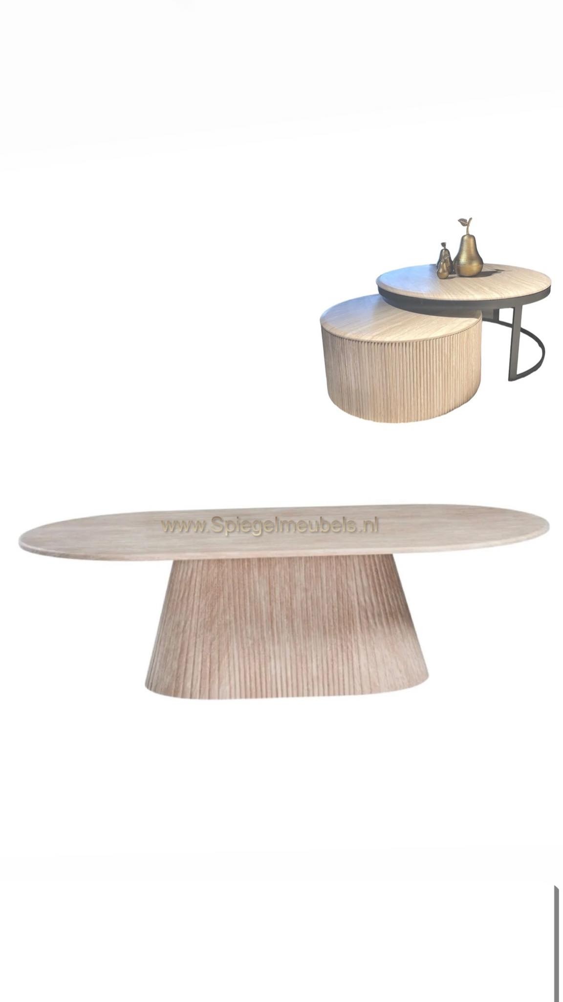 Japandi stijl organische eettafel en salontafel