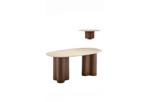 Travertine organische eettafel en salontafel