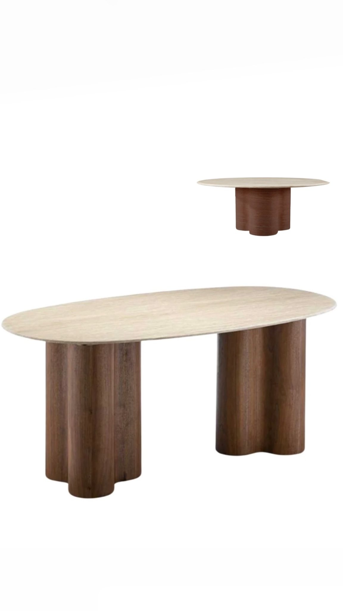 Japandi stijl organische eettafel en salontafel