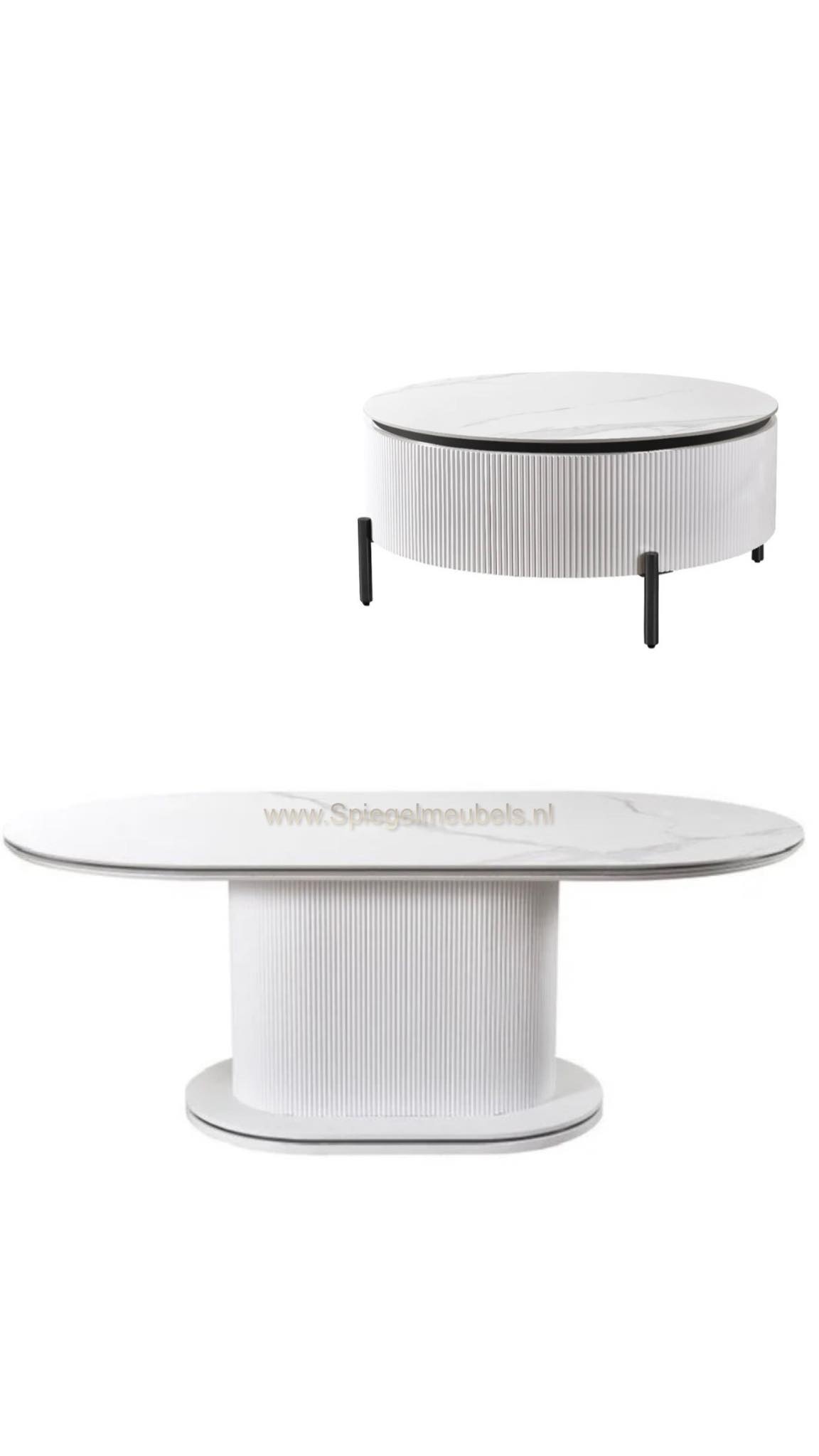 Aqua keramiek eettafel en salontafel