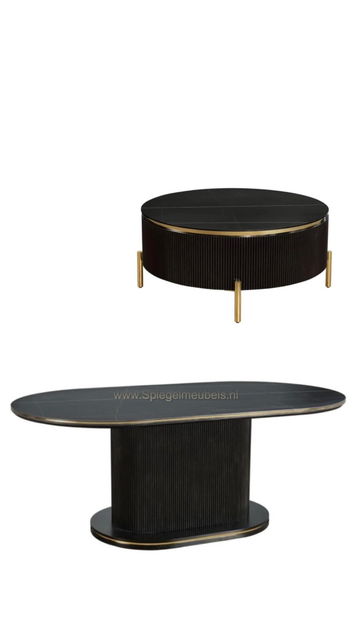 Aqua keramiek eettafel en salontafel