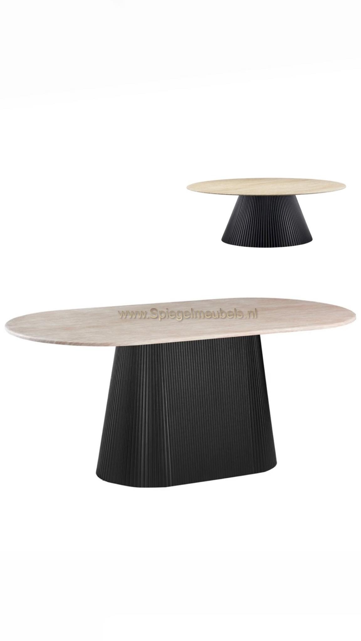 Japandi stijl organische eettafel en salontafel zwart