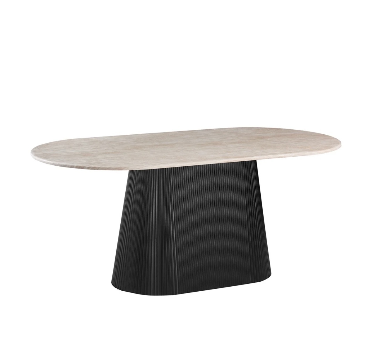 Japandi stijl organische eettafel en salontafel zwart