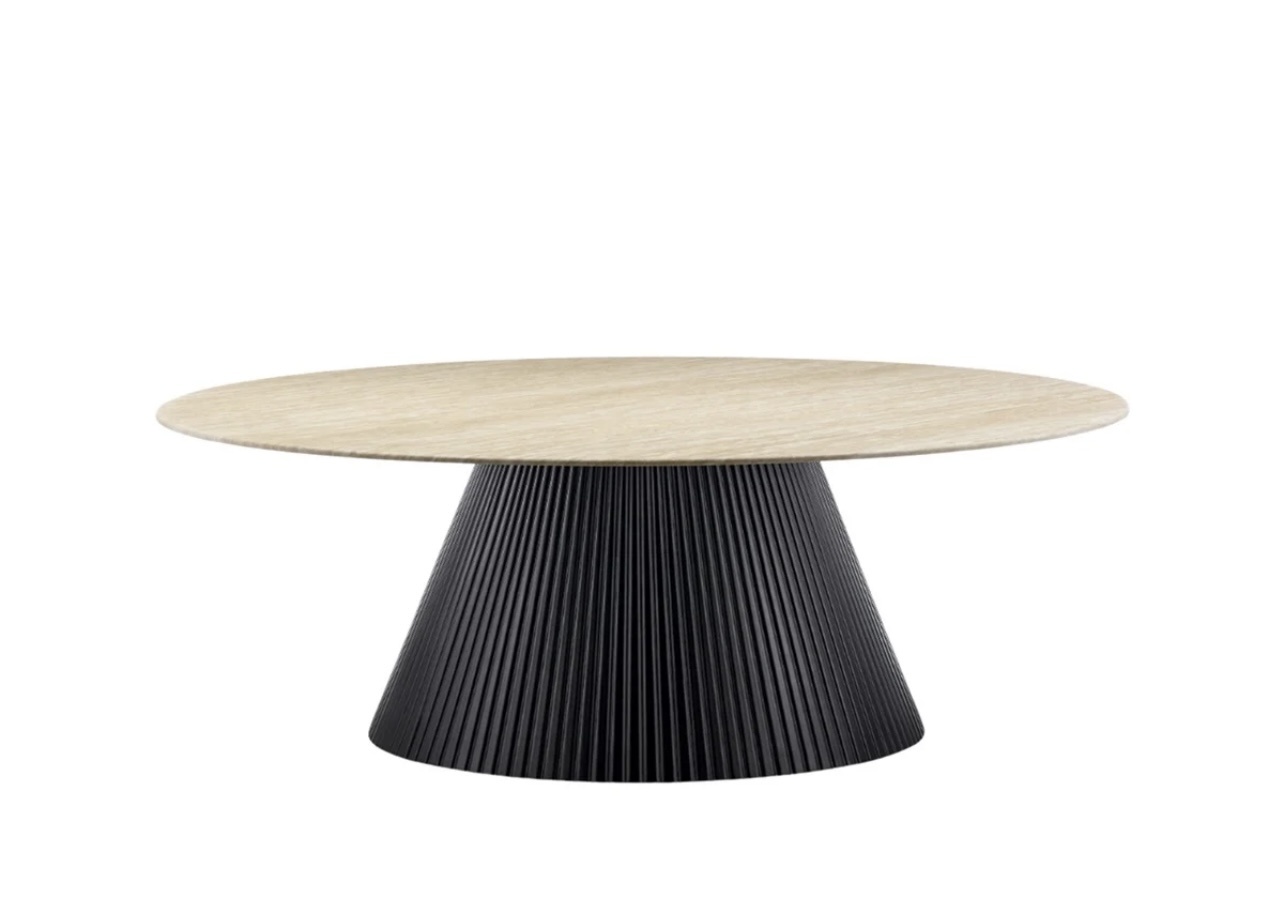 Japandi stijl organische eettafel en salontafel zwart
