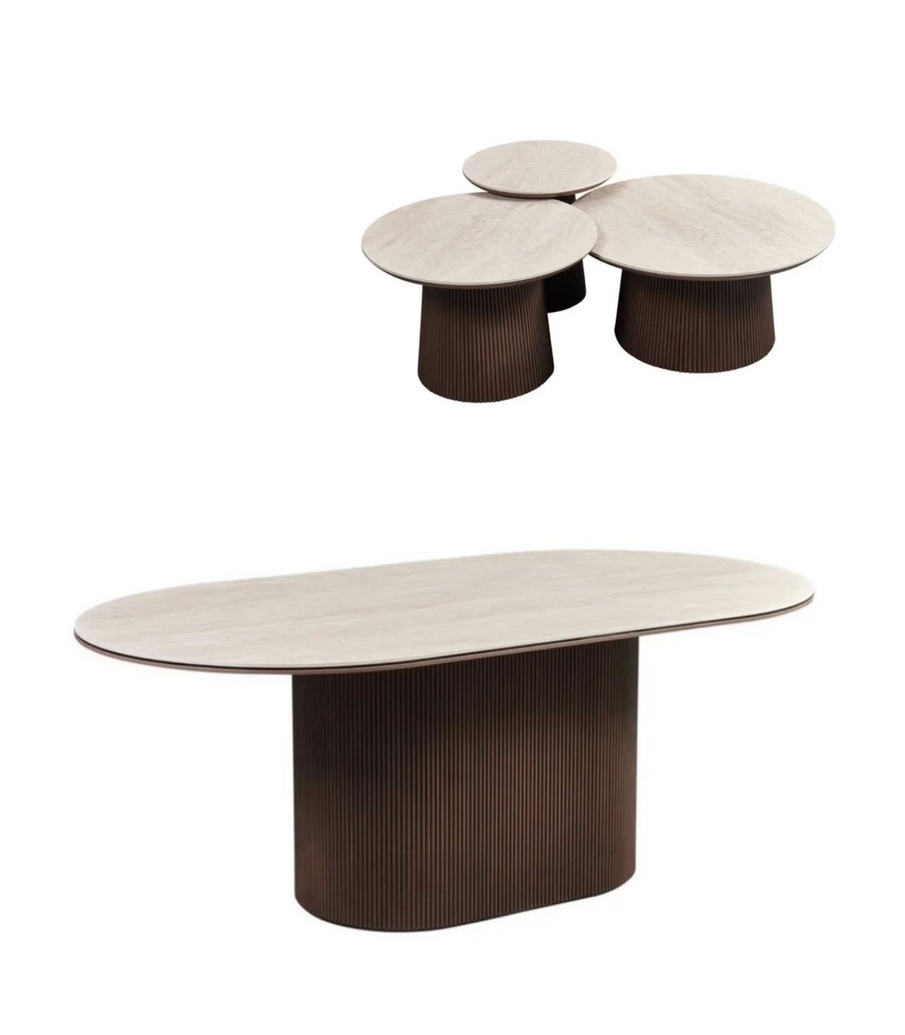 Japandi stijl organische eettafel en salontafel