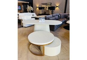 Travertine organische eettafel en salontafel
