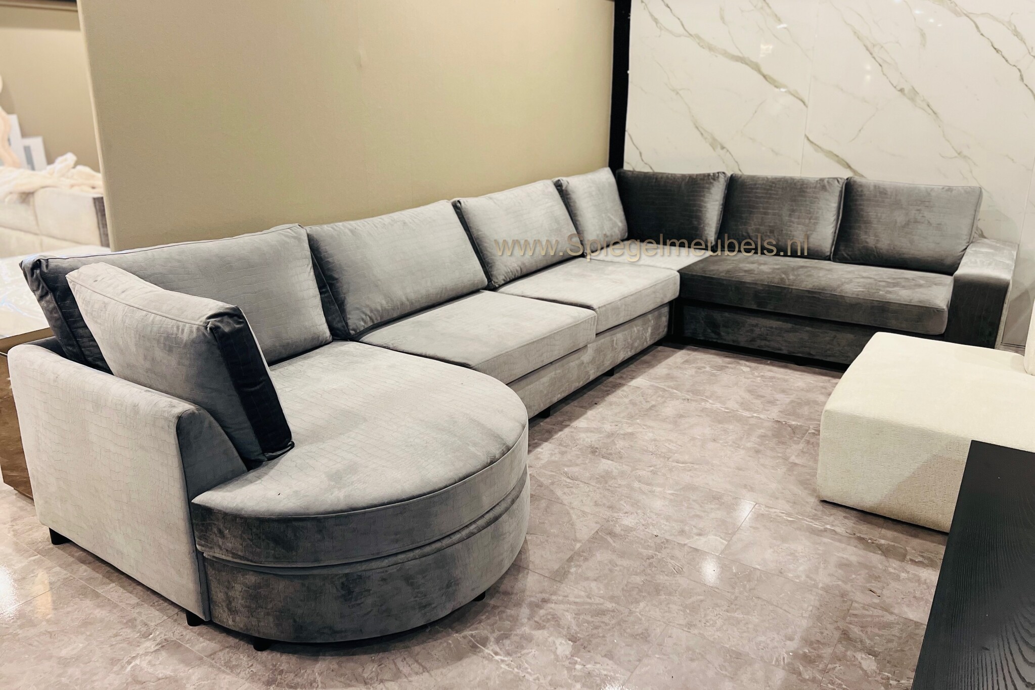 Azra croco u-bank met ronde lounge grijs