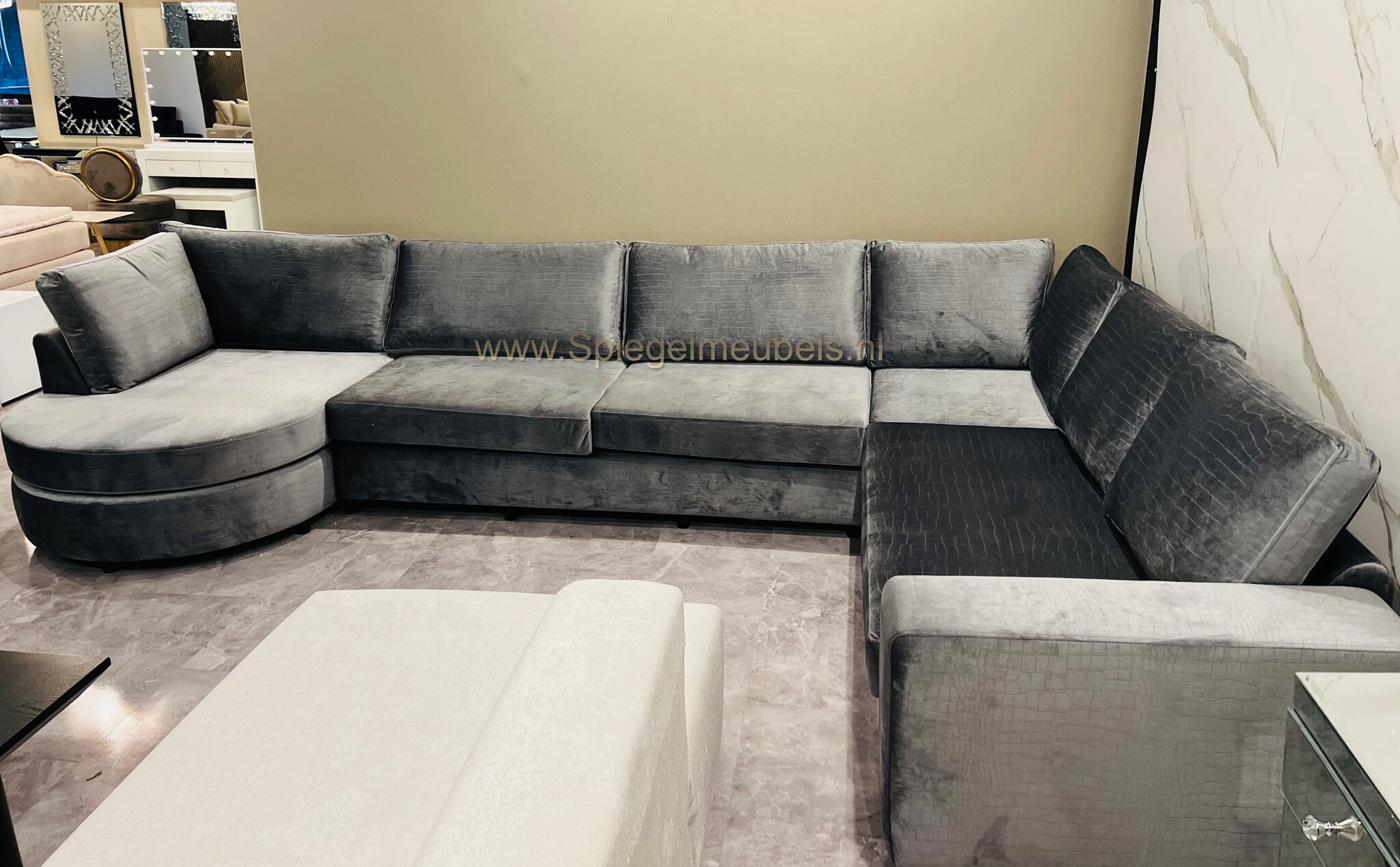 Azra croco u-bank met ronde lounge grijs