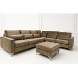 Mila Lux Hoekbank  bruin met poef en extra lounge