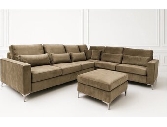 Mila Lux Hoekbank Bruin met poef