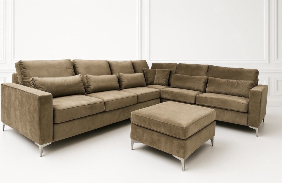 Mila Lux Hoekbank  bruin met poef en extra lounge