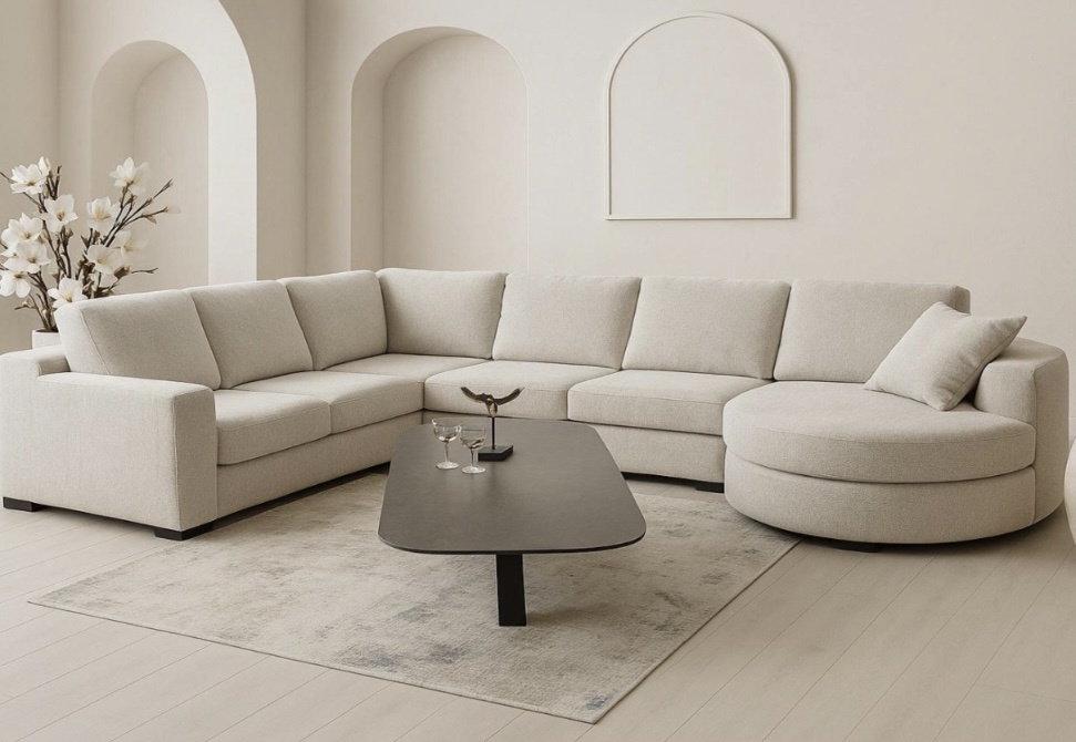 U-bank Line met ronde lounge licht beige