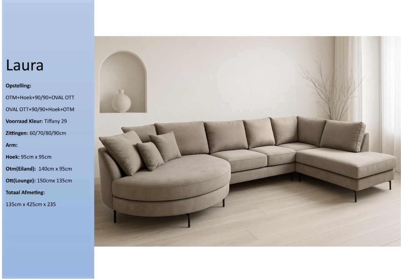 U-bank  Laura  met ronde lounge taupe