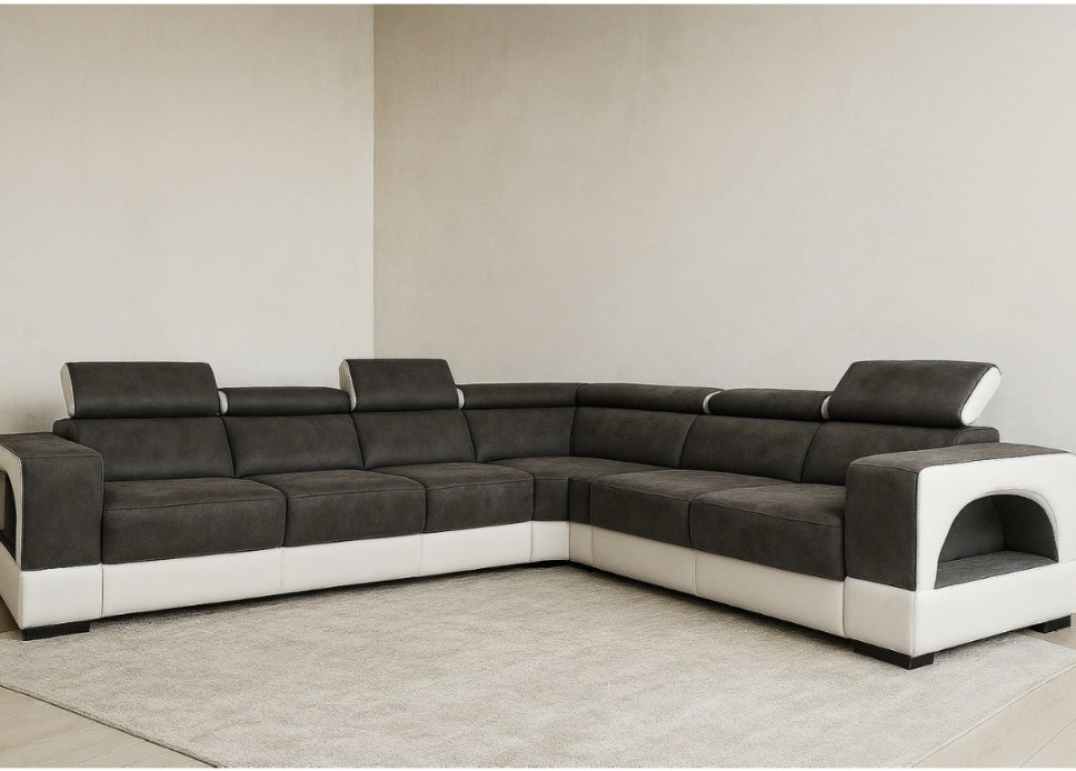 Hoekbank Rafaello  verstelbare hoofdsteunen grijs/wit