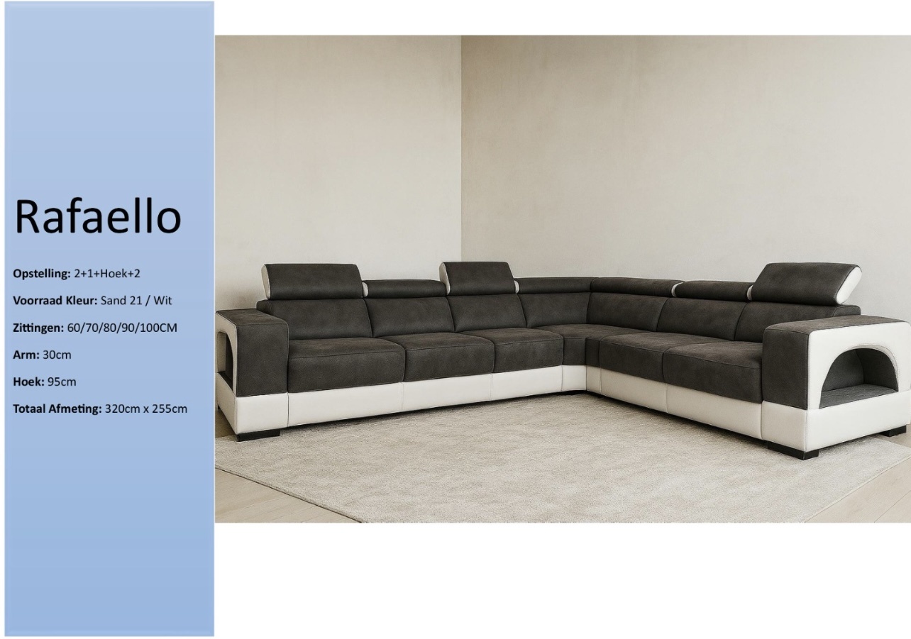 Hoekbank Rafaello  verstelbare hoofdsteunen grijs/wit