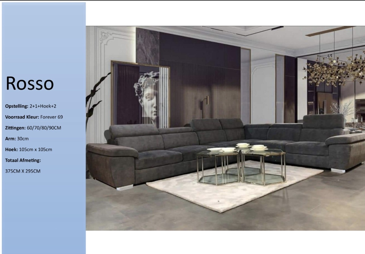 Hoekbank Rosso  verstelbare hoofdsteunen antraciet