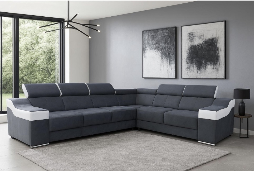 Hoekbank Arizona verstelbare hoofdsteunen antraciet/wit