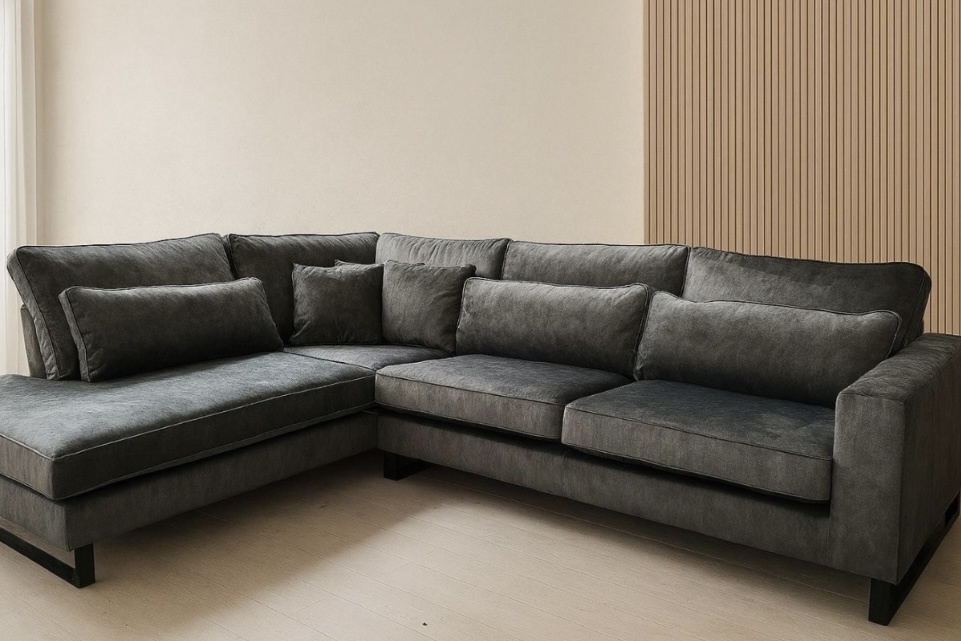 Hoekbank bolivia met hoge poten en extra kussen antraciet