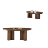 Royal ovaal bruin veneer plain eettafel en salontafel