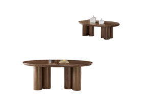 Royal ovaal bruin veneer plain eettafel en salontafel