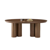 Royal ovaal bruin veneer plain eettafel en salontafel