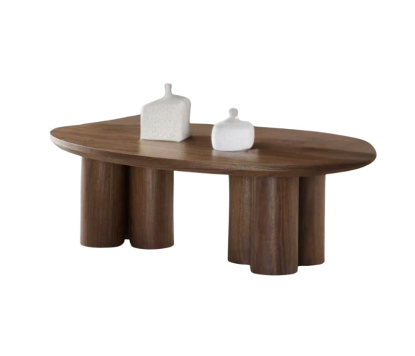 Royal ovaal bruin veneer plain eettafel en salontafel