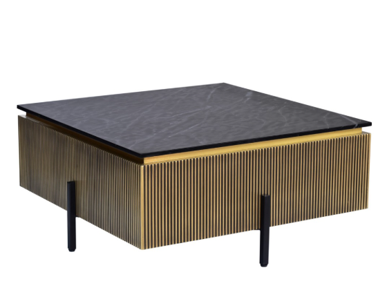 Allure vierkante salontafel goud zwarte voeten