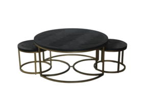 Drie bonito zwarte salontafel antiek goud