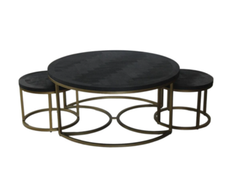 Drie bonito zwarte salontafel antiek goud