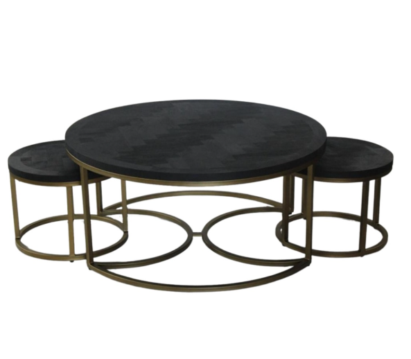 Drie bonito zwarte salontafel antiek goud