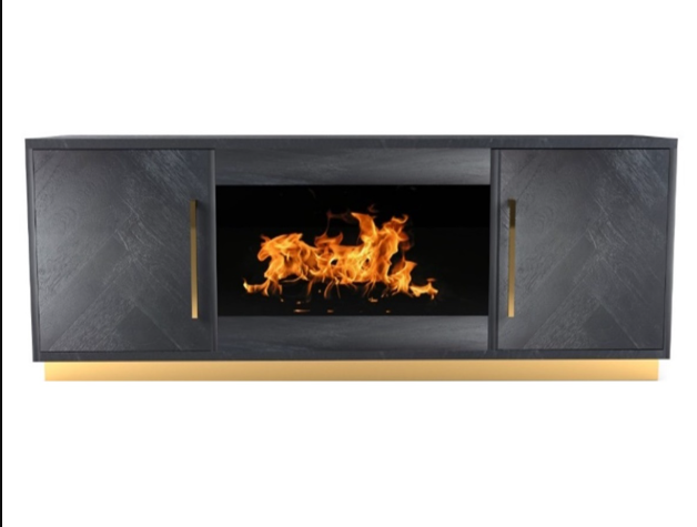 Blocci tv meubels sfeerhaard visgraat zwart/goud