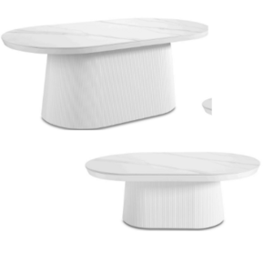 Ovale eettafel en salontafel keramiek blad
