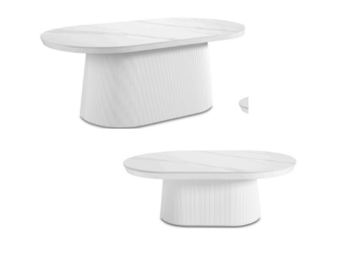 Ovale eettafel en salontafel keramiek blad