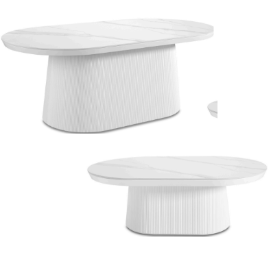 Ovale eettafel en salontafel keramiek blad