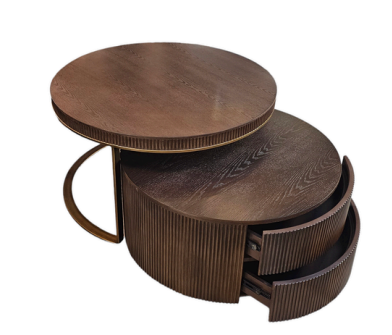 Salontafel woodbruin tweedelig met lades