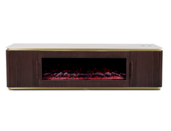 OAK WOOD MARBLE TV STAND WITH FIREPLACE