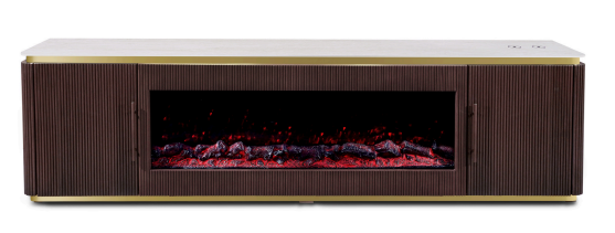 OAK WOOD MARBLE TV STAND WITH FIREPLACE