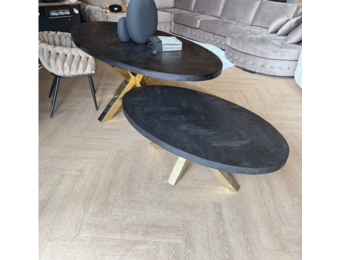 Meubelset zwart vissengraat goude poten