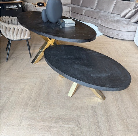 Meubelset zwart vissengraat goude poten