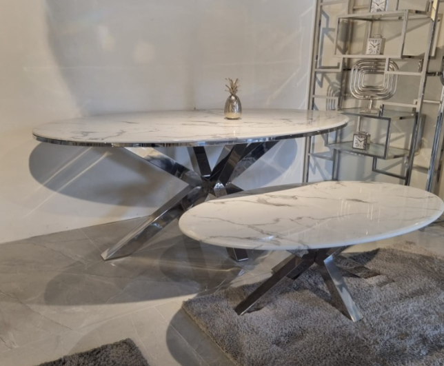 Meubelset ovaal marmer zilver