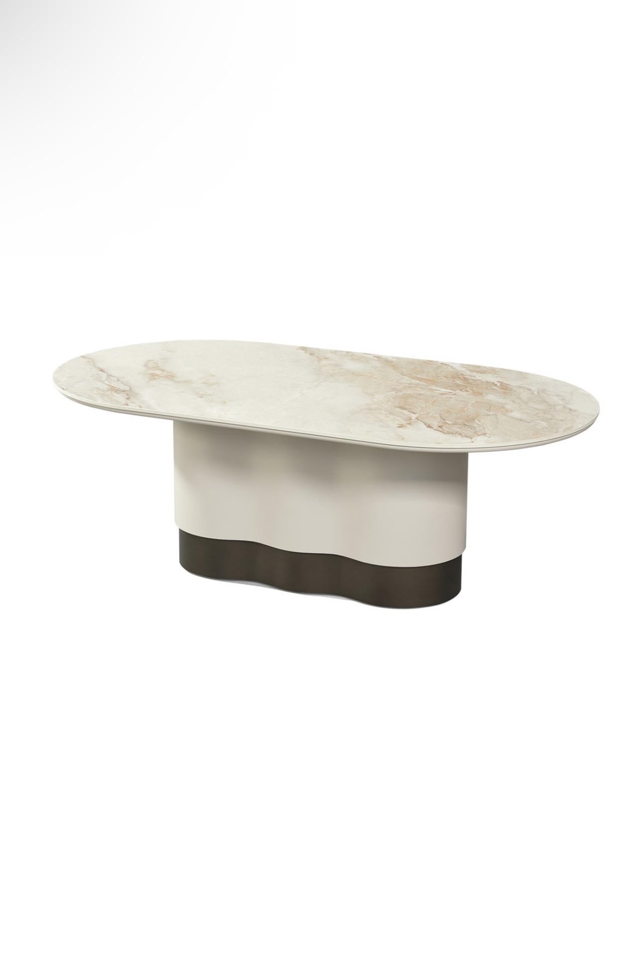 Valentina Keramiek eettafel beige koper brons poot