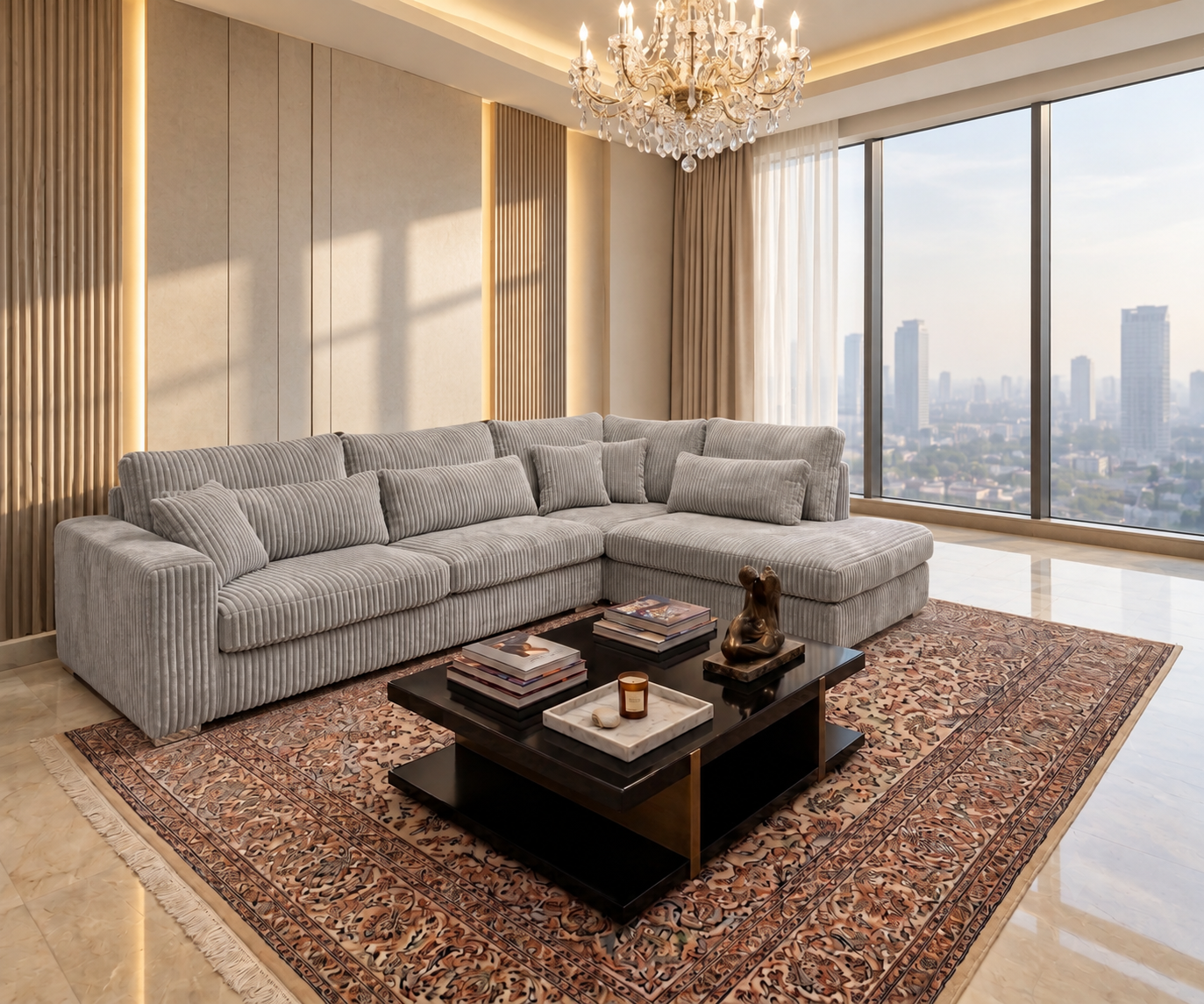 Ribstof Loungebank Taupe