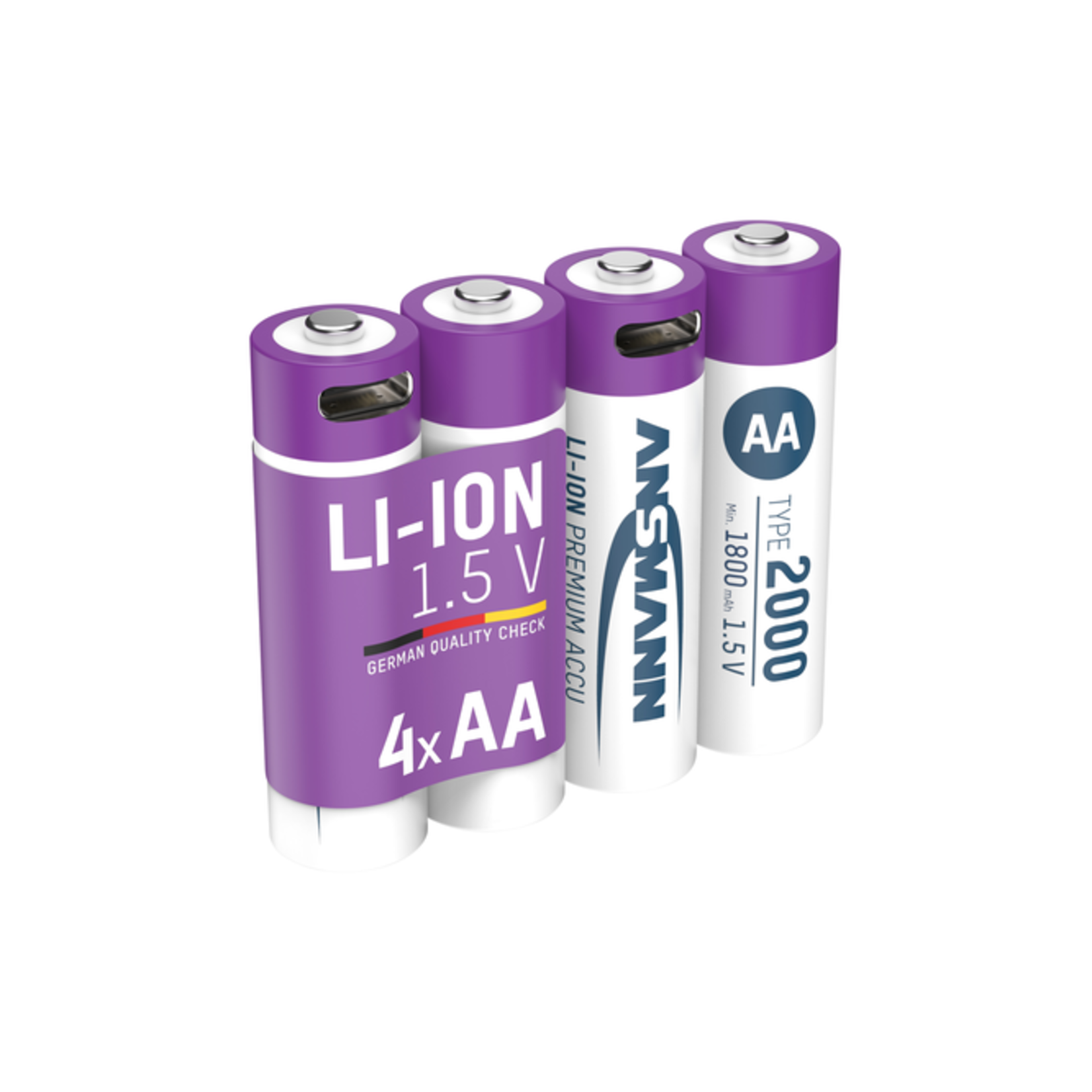 Ansmann aufladbare Batterien Li-Ion Akkus Mignon AA Typ 2000 (min.1800mAh) 4er-Blister